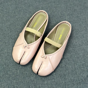 法式 跨境新款 女春夏外穿奶奶鞋 半包头拖鞋 粉色猪蹄凉拖 小众分趾鞋