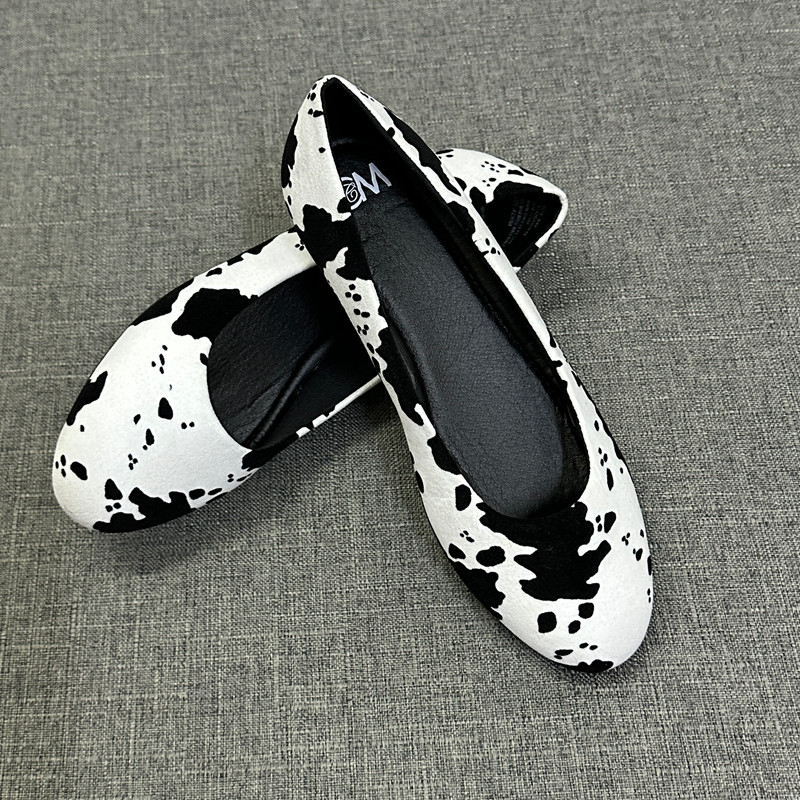 出口美线订单！奶牛纹圆头平底浅口单鞋女一脚蹬舒适百搭休闲鞋,女鞋,浅口单鞋,淘宝优惠券,粉丝福利购,淘宝优惠卷