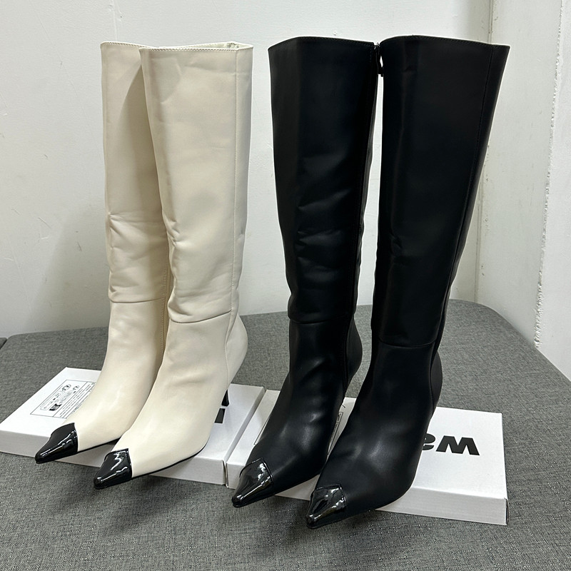 外贸新款欧美尖头高跟长筒靴女侧拉链瘦瘦靴秋冬百搭高端性感靴子