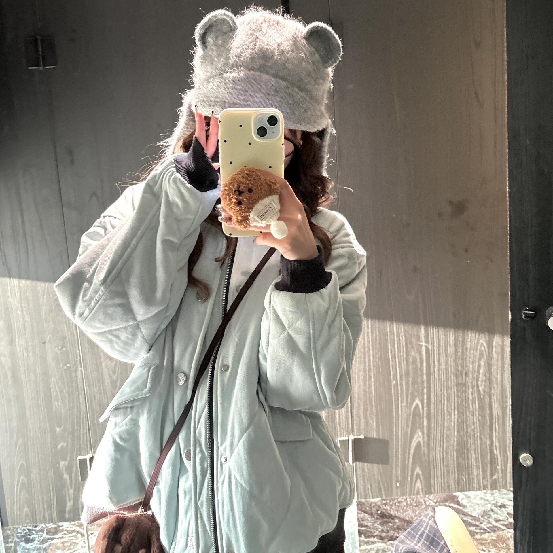 美式复古菱格棒球服棉服女冬季新款宽松加厚保暖棉衣外套面包服潮