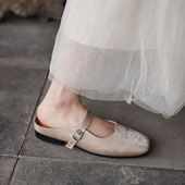 配裙子超火半拖鞋 女夏外穿2025新款 真皮包头拖鞋 Artmu阿木新中式