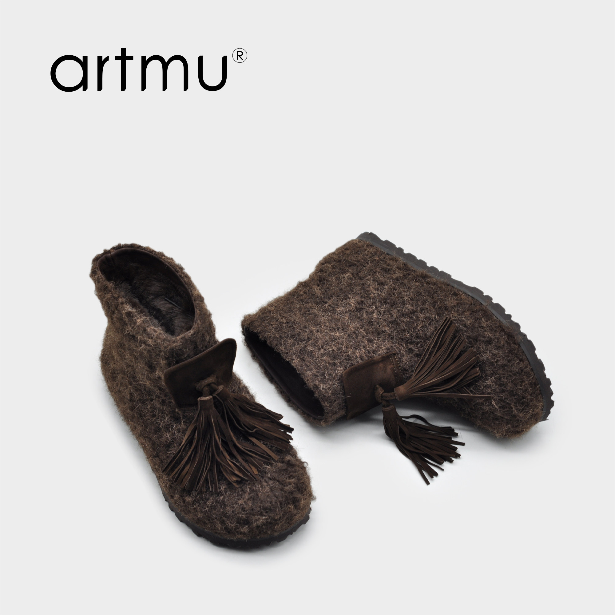 Artmu阿木流苏毛毛雪地靴加绒加厚棉靴保暖内增高棉鞋新款短靴