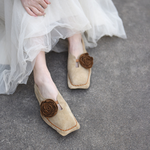 Artmu阿木原创复古小众花朵方头单鞋女平底手工女鞋2026春季新款