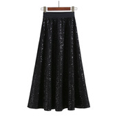 半身裙时尚 女裙 时尚 刺绣亮片A型裙小众设计黑色长裙秋季 新品