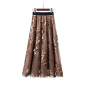 半身裙重工刺绣立体花2025新品 纱网长裙高腰大摆裙时尚 百搭仙女裙