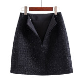 亮丝高腰A短裙 一步裙毛呢时尚 小香风半身裙A字裙短裙2025秋季 新款