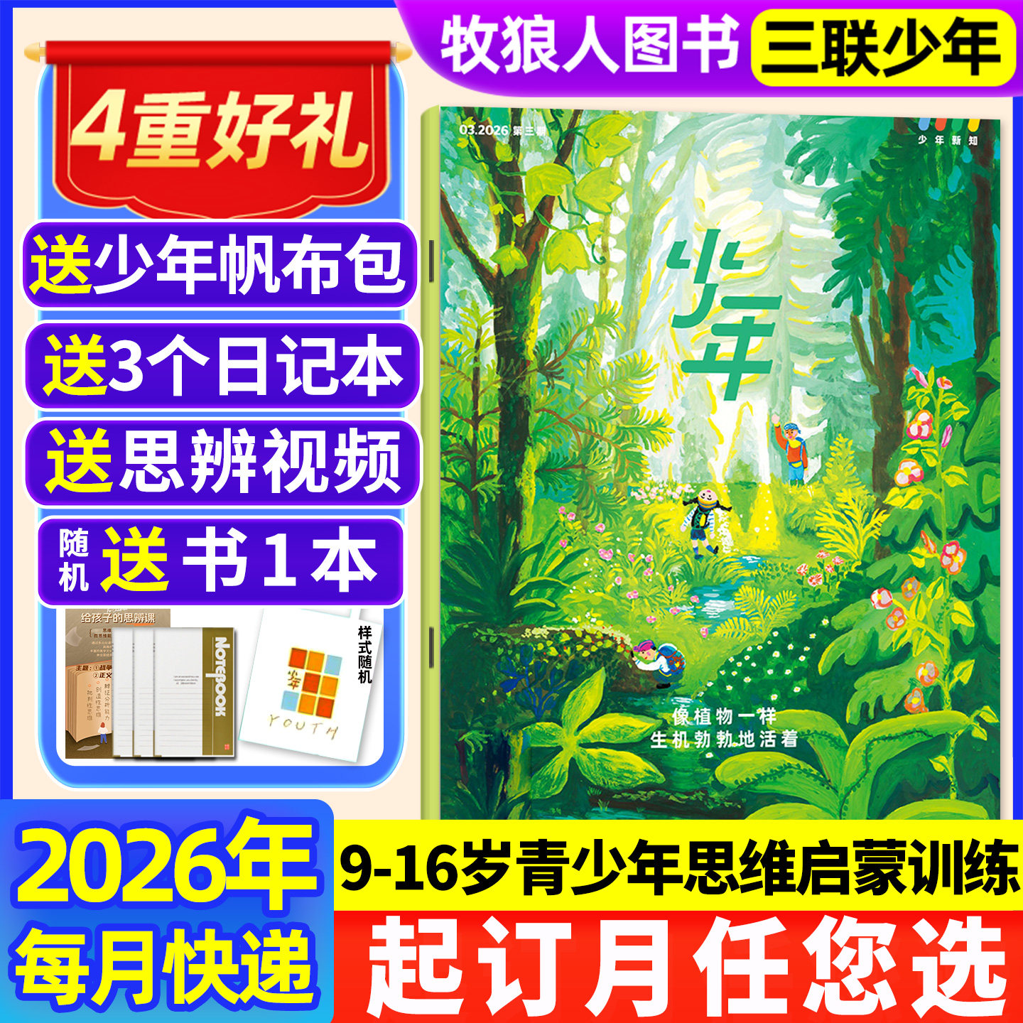 1/2/3月新【全年订阅送帆布包】三联少年新知杂志2026年1-12月三联生活周刊青少版9-16岁初中小学生思维启蒙好奇号商界2025非过刊