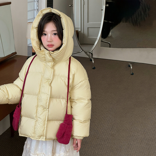 2025冬装新款女童加厚洋气羽绒服90白鸭绒防水羽绒外套连帽短款