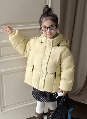 高充绒女童加厚极寒羽绒服2025冬装新款短款男童90绒连帽外套黑色