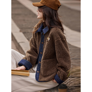 皮毛一体上衣女装 新款 乐园仿羊羔毛拼接皮草外套2025年冬季 苏醒