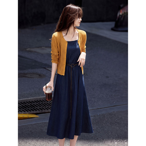 秋季新款女装连衣裙开衫两件套