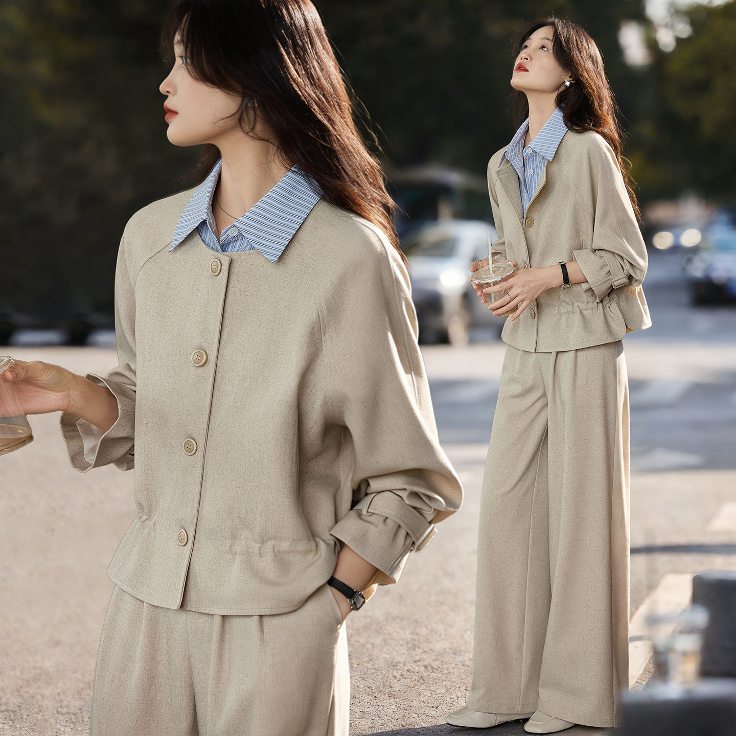 苏醒的乐园夹克外套长裤套装2026年春季新款女装两件套装