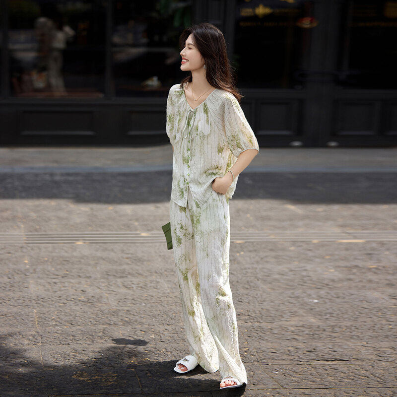 时尚气质套装2024年夏季新款女扎染慵懒风休闲宽松街头感两件套