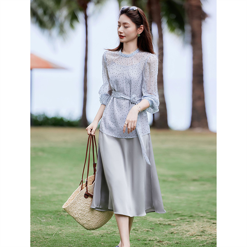 时尚气质名媛风衬衫半身裙套装女士2025年夏季新品显瘦淑女两件套