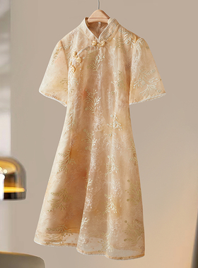 2025年夏季新款刺绣气质国风旗袍短袖连衣裙女装SXL25240