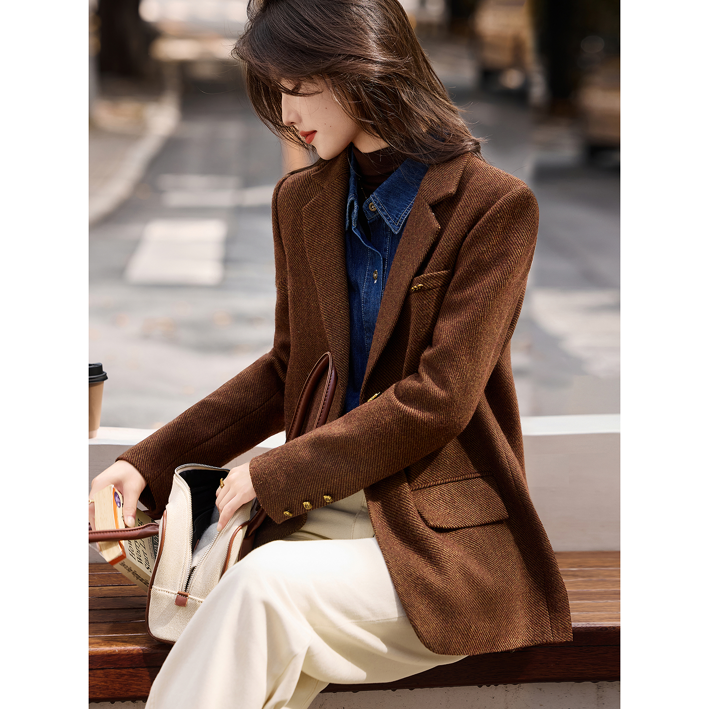 复古通勤单西装2025年冬季新款绵羊毛外套女装上衣SXXZ25017