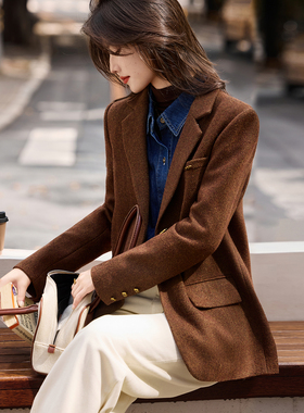 复古通勤单西装2025年冬季新款绵羊毛外套女装上衣SXXZ25017