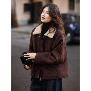 厚外衣女装 新款 乐园成熟百搭翻领仿皮草外套2025年冬季 苏醒