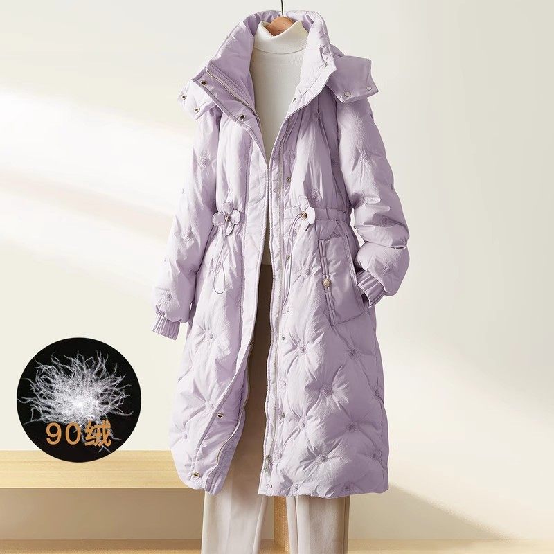 气质百搭羽绒服2025年冬季新款女刺绣收腰减龄显瘦连帽加长款外套