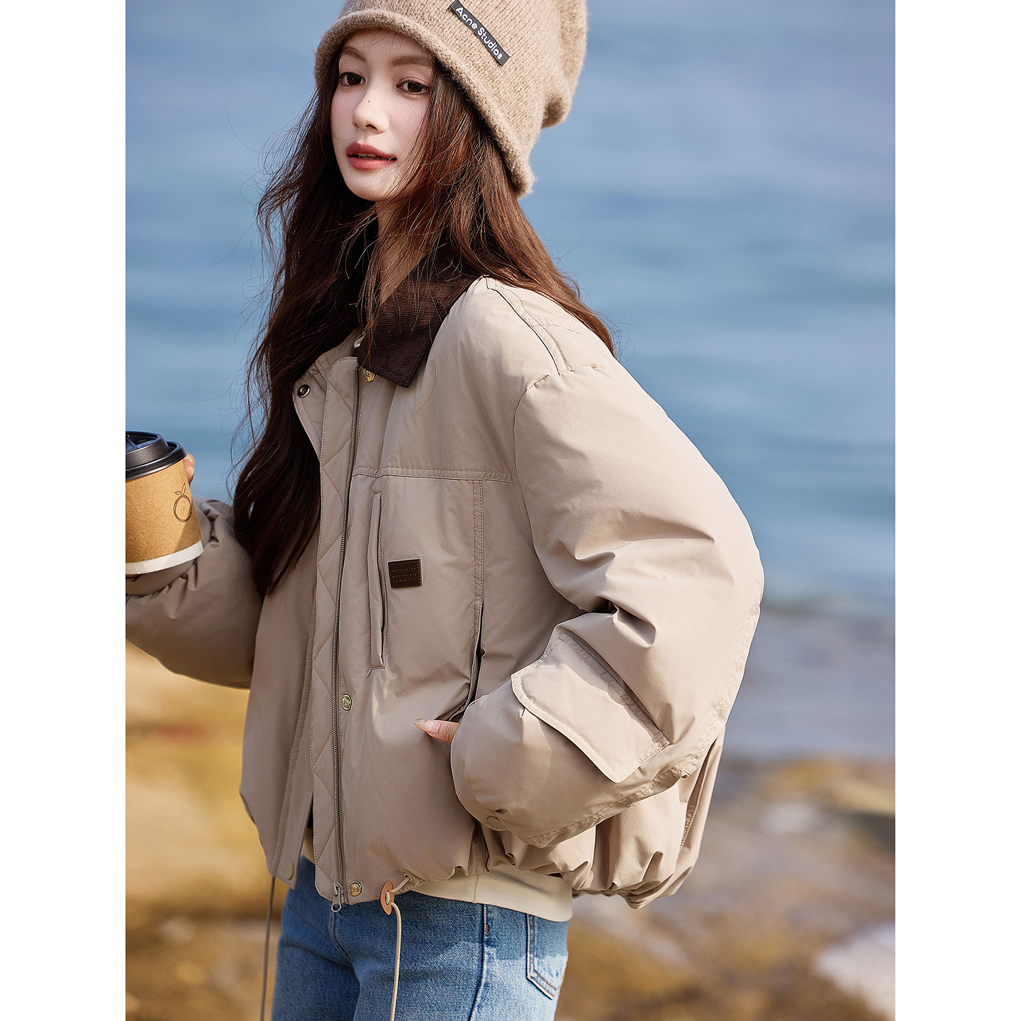 休闲加厚减龄polo翻领羽绒服