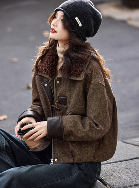 毛绒大翻领短款羽绒服2025年冬季含羊毛厚外套上衣女装SXYRF25147