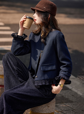 圆领花边羽绒夹克长裤套装2025年冬季新款女装两件套SXTZY25008