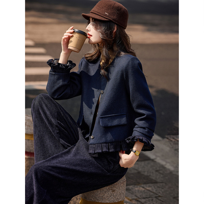 圆领花边羽绒夹克长裤套装2025年冬季新款女装两件套SXTZY25008