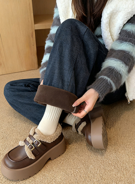 休闲复古直筒牛仔长裤2025年冬季新款加绒裤子女装SXK25145