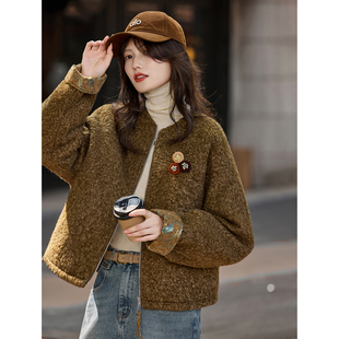 苏醒的乐园复古圆领呢子羽绒服外套2025年冬季新款短款上衣女装