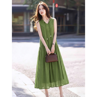 2025年新款夏季无袖莱赛尔连衣裙SXL26018