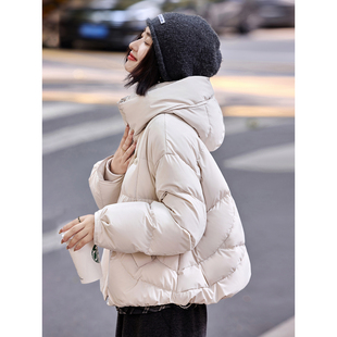 连帽短款加厚羽绒服2025年冬季新款纯色保暖90绒鸭绒上衣女装