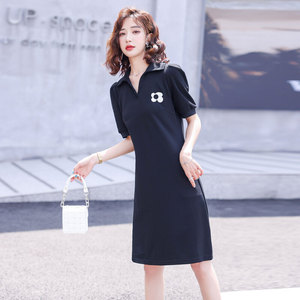 时尚气质显瘦短袖连衣裙2022年夏季新款女士休闲显瘦简约中长款裙