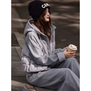 加厚冬季保暖休闲连帽夹棉外套长裤套装2025年冬季新款女装两件套