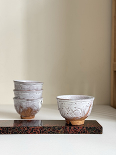 日本萩烧白萩品茗杯茶杯复古侘寂风粗陶杯手作杯·日本直采