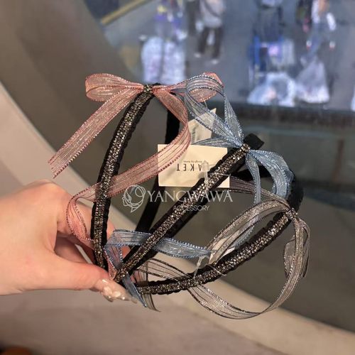 563017韩国东大门Baket新款复古砂糖钻飘带蝴蝶结发箍