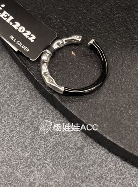 591712韩国东大门LEI通体纯银新款高级感时尚气质黑白戒指