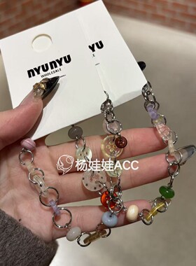 630703韩国东大门nyunyu新款高级感亚克力纽扣珠珠链条手链