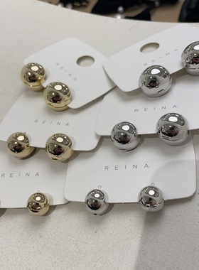 192505韩国东大门reina进口简约圆球耳钉立体圆形耳扣耳环ins风