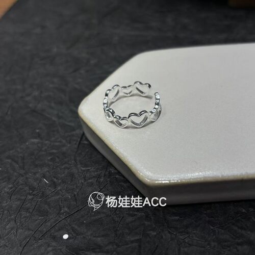 672605韩国东大门hey925纯银新款高级感镂空爱心开口戒指