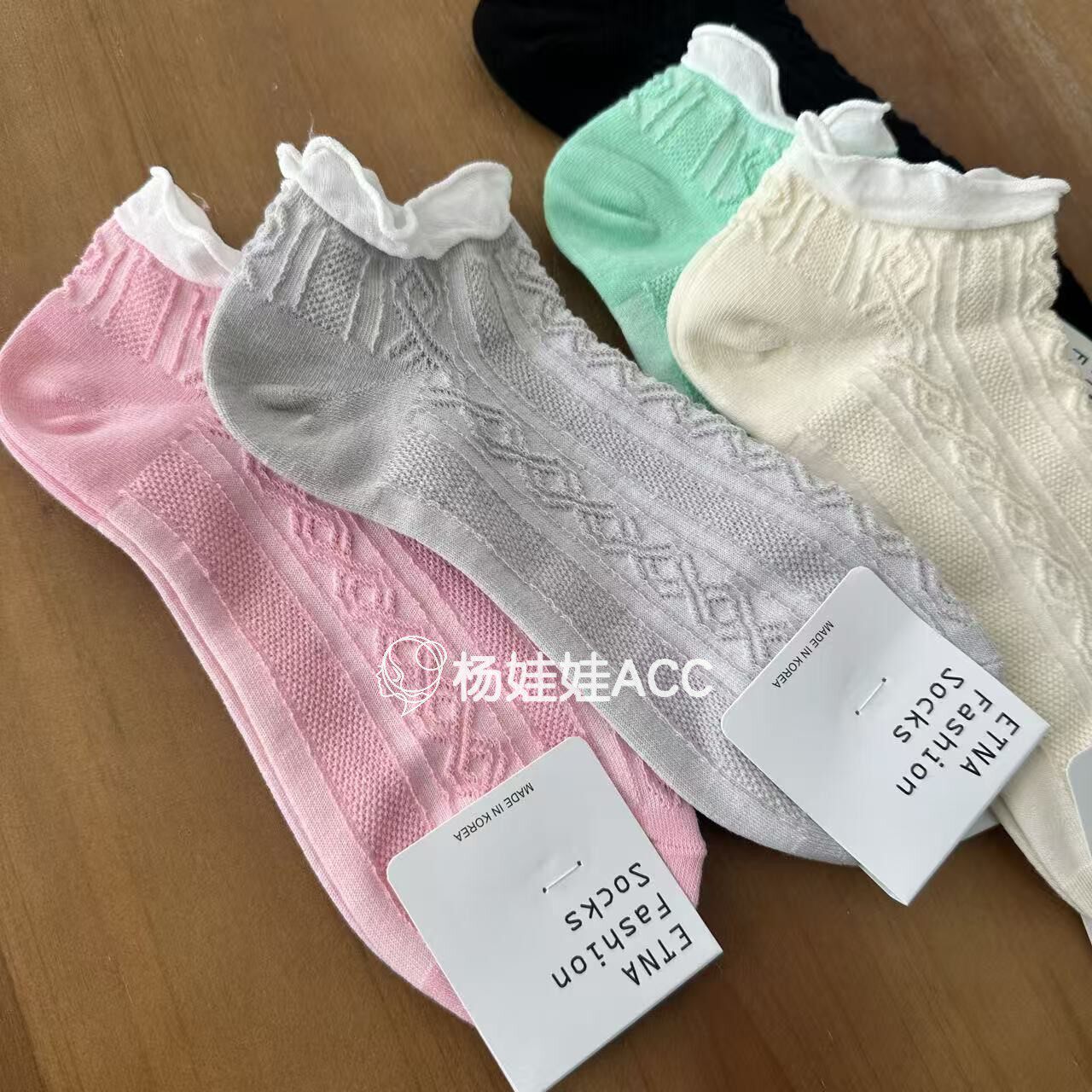 65188韩国进口拼接卷边花纹短袜纯色小花边女袜百搭袜子棉袜