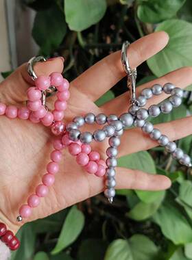 413418韩国东大门edito哑光珠珠蝴蝶结精致甜美钥匙扣包包挂件