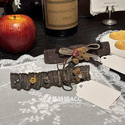 6100706韩国东大门Trois de LEI 新款高级感小熊格纹懒人夹