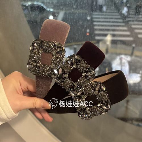 5121118韩国东大门Baket新款高级感丝绒时髦方形钻发箍头箍