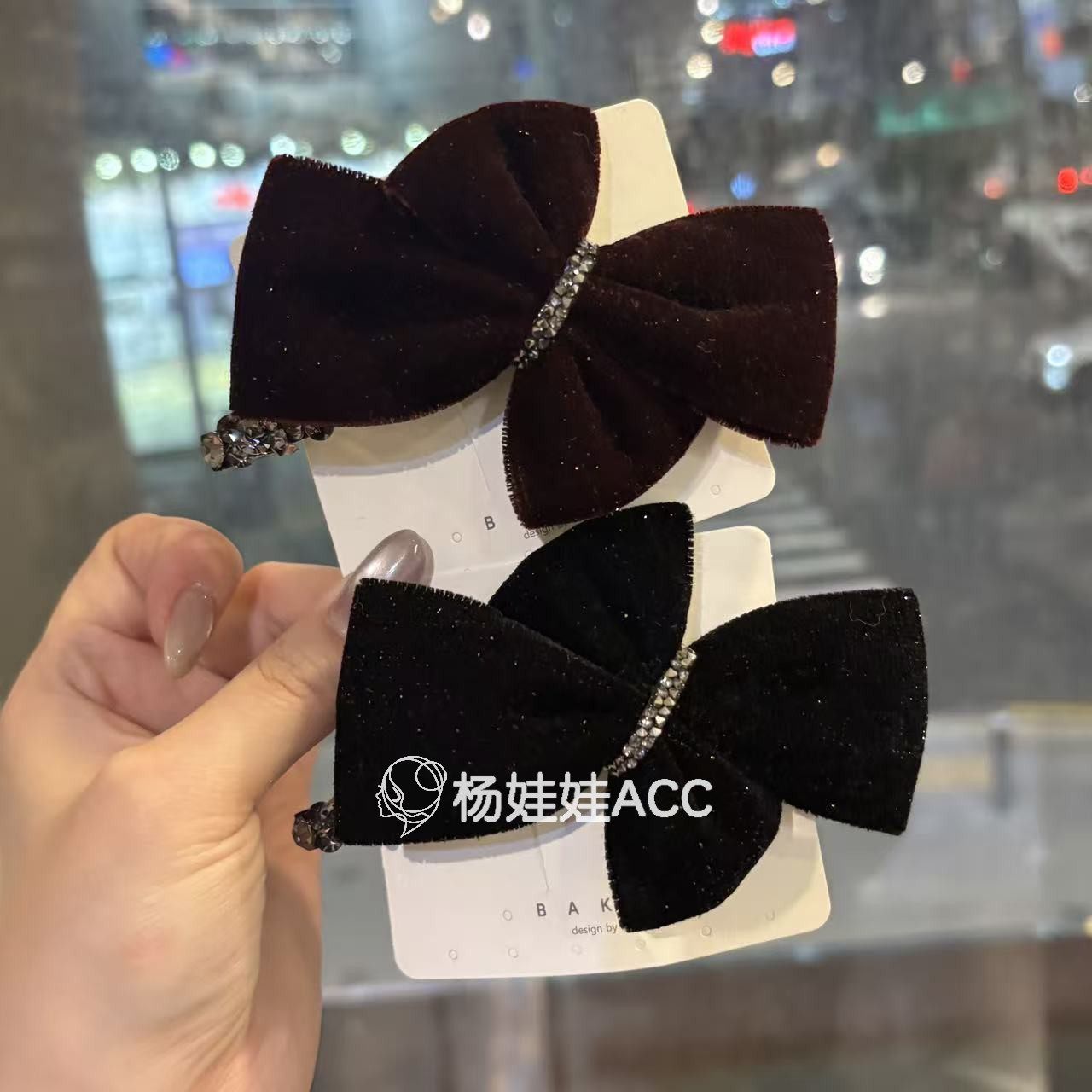 5103011韩国东大门Baket新款高级感蝴蝶结满天星砂糖钻弹簧夹