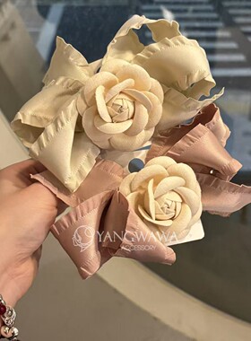 550510韩国东大门Baket褶皱蕾丝边蝴蝶结玫瑰花弹簧夹发夹