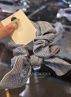 552928韩国东大门Baket新款复古蝴蝶结格纹发绳发圈