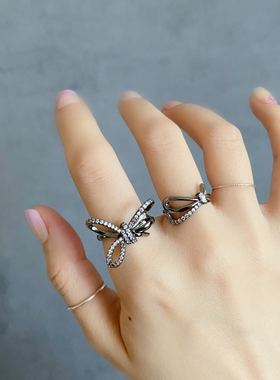 镶钻开口戒指高级质感夸张蝴蝶结