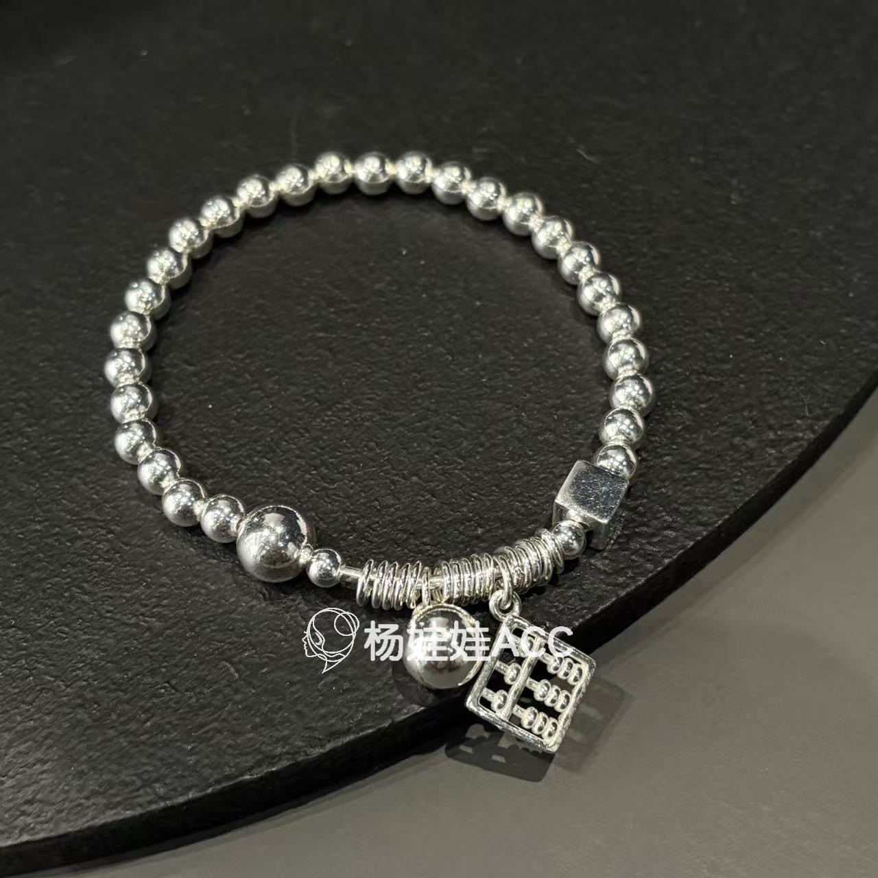 5120302韩国东大门LEI通体纯银新款高级感简约发财小算盘手链