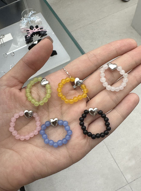 43115韩国东大门papa纯色珠珠爱心弹力绳甜美百搭戒指