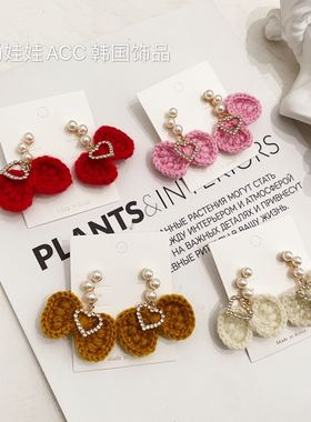 韩国毛线蝴蝶结耳环甜美可爱耳钉 231108